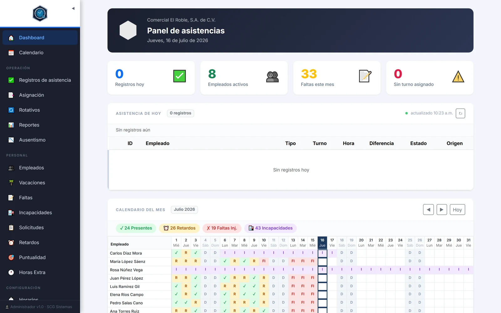 Dashboard y calendario