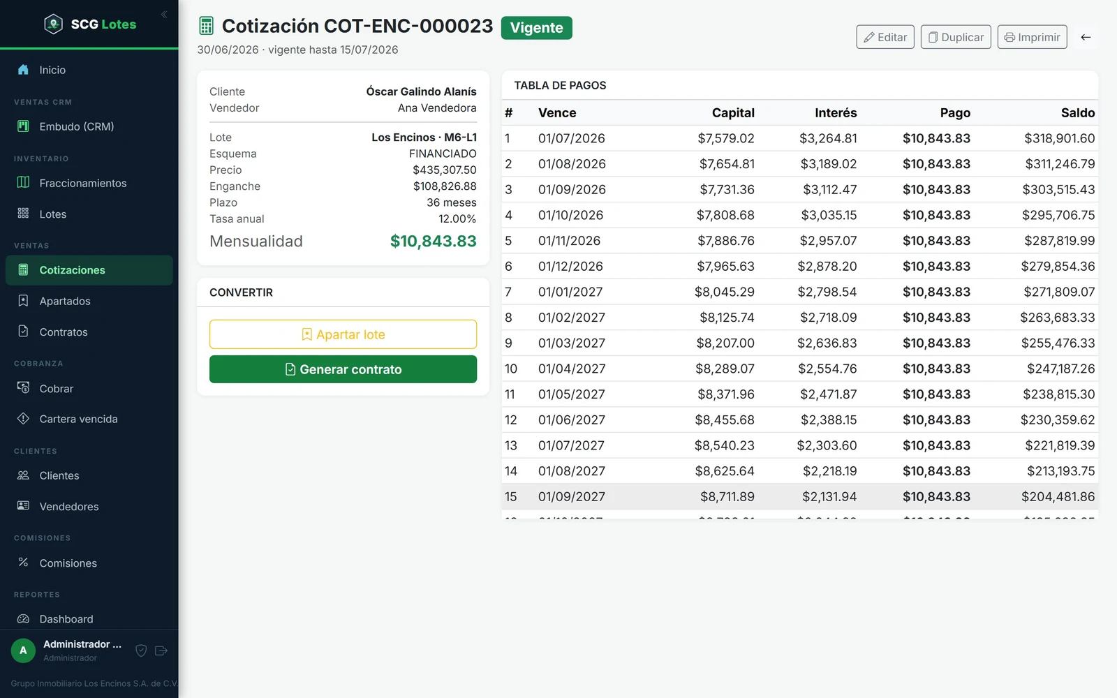 Cotizador de venta