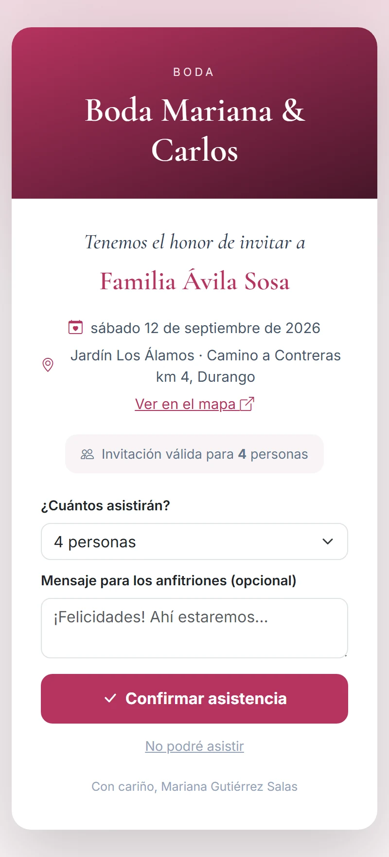 Invitación personalizada con RSVP